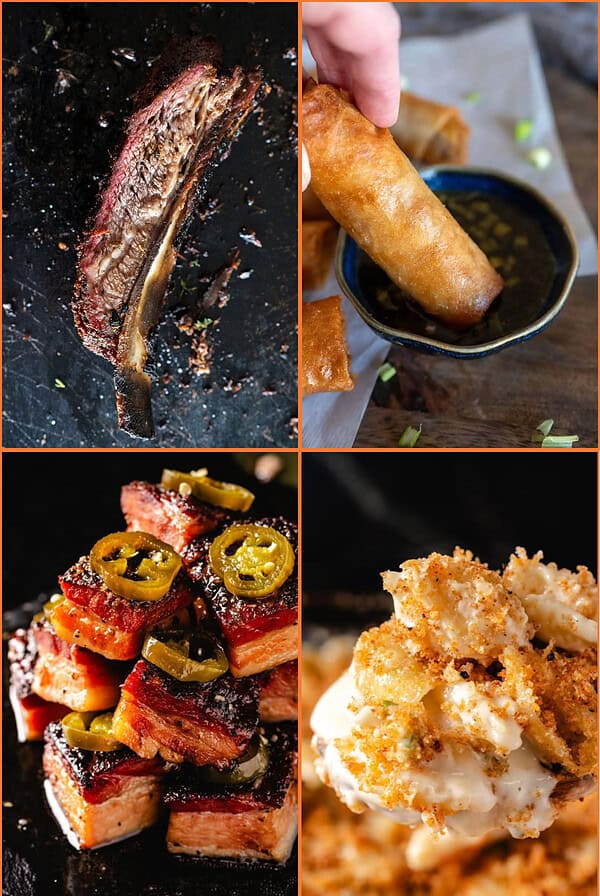 beef ribs, lumpia, pork belly, mac and cheese.