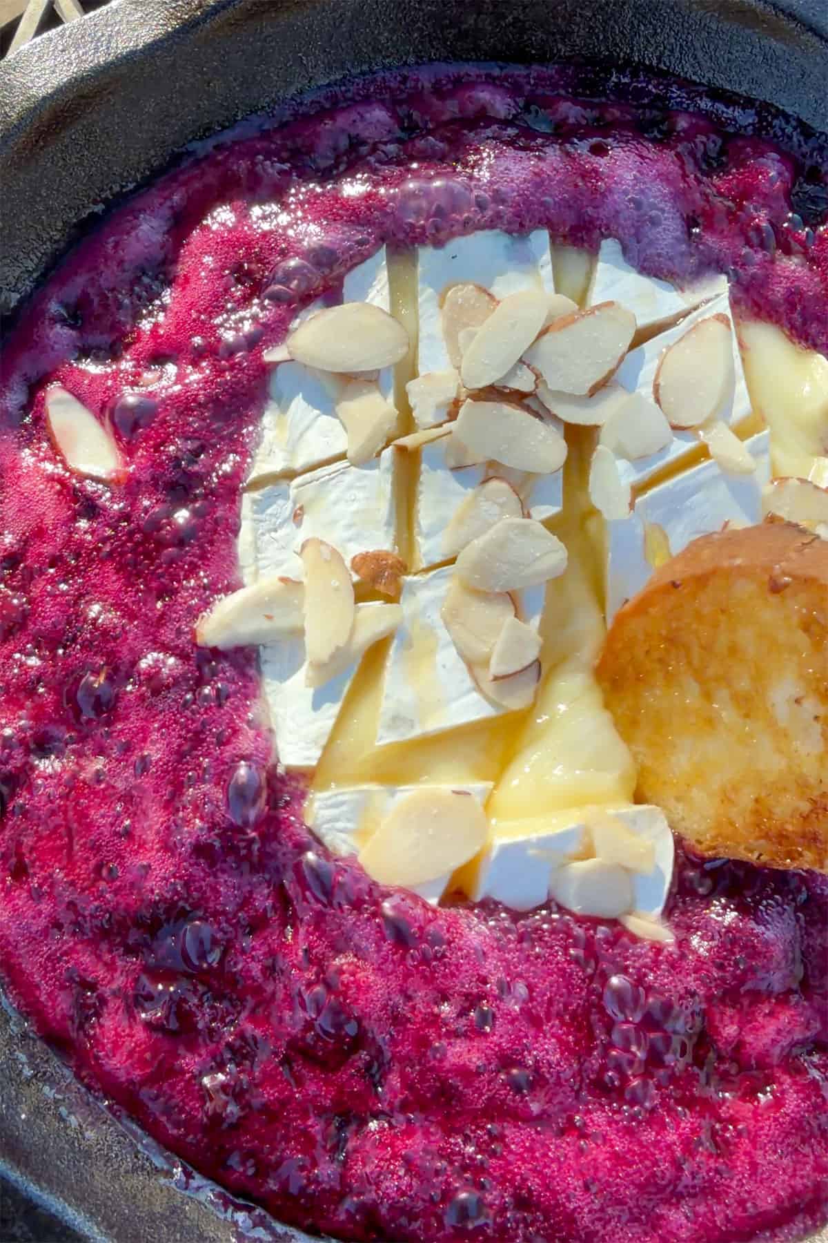 Lemon Blueberry Camembert Skillet Dip with buttercream bread.