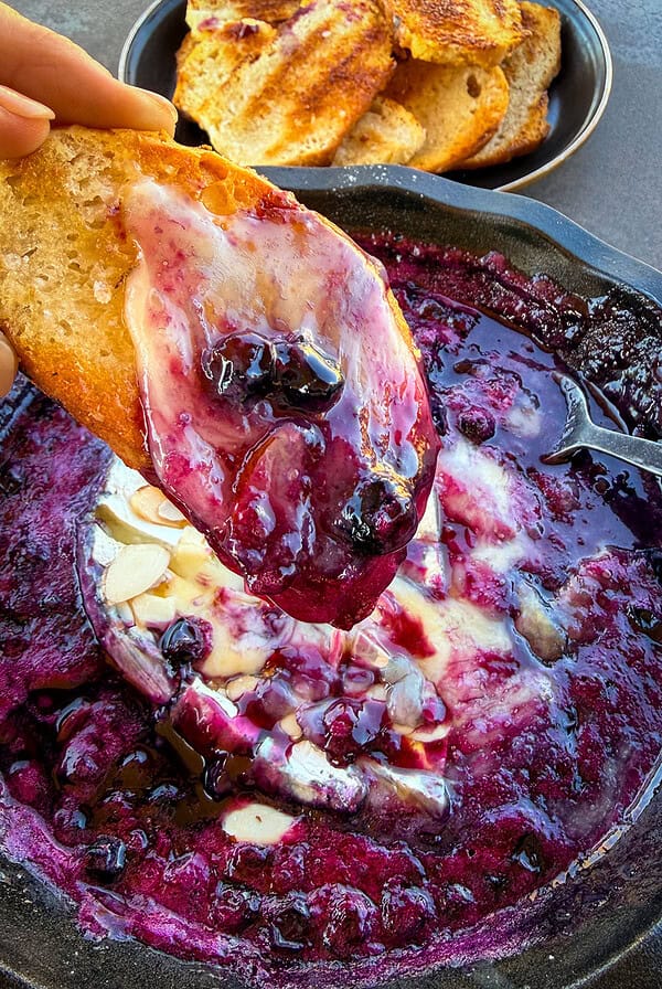 Lemon Blueberry Camembert Skillet Dip with buttercream bread.