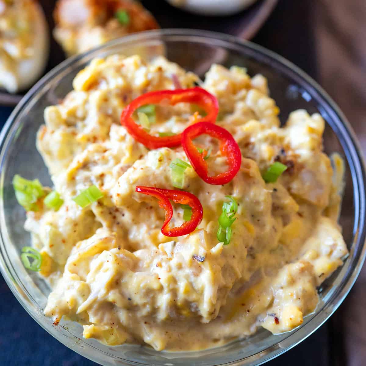Bowl of Seafood Salad Deviled Egg filling.