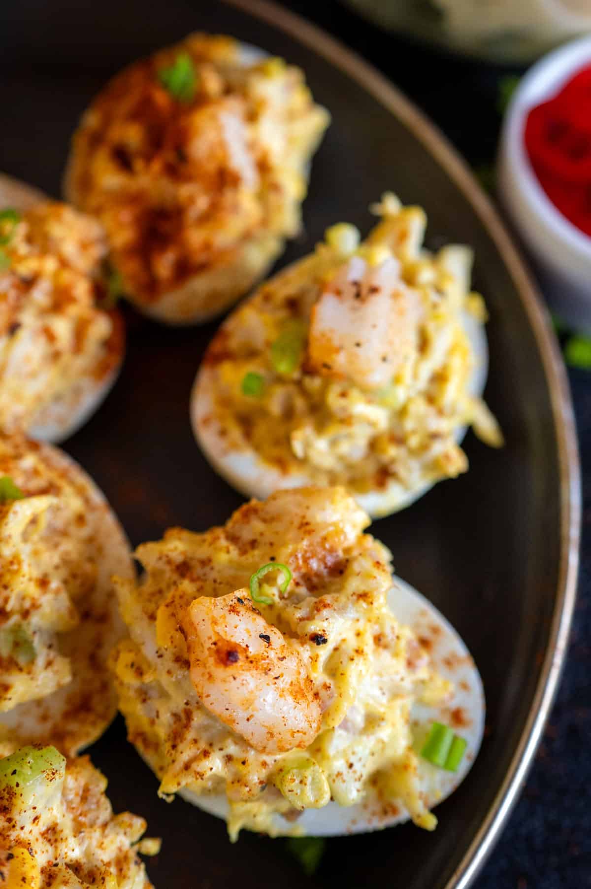 Platter of Seafood Salad Deviled Eggs.