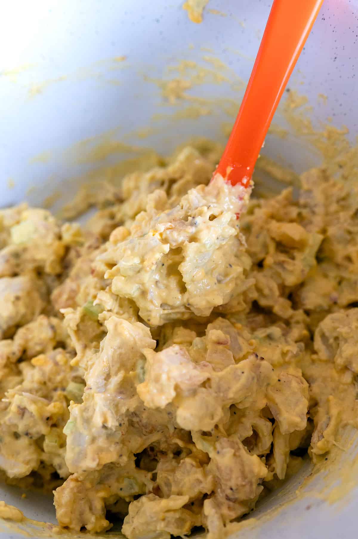 Mixed seafood deviled egg salad.