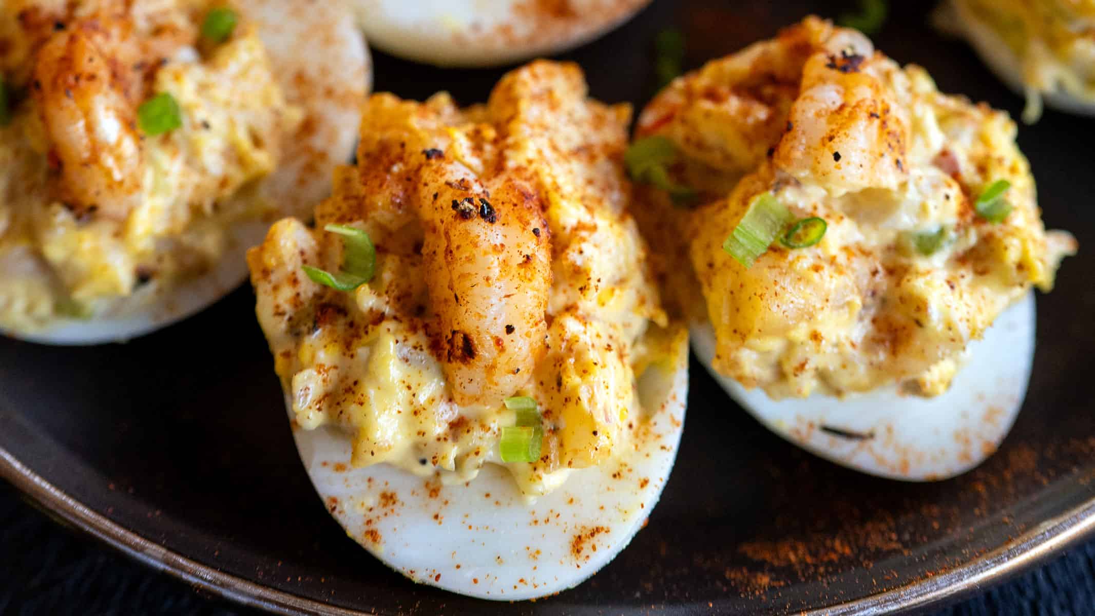 Platter of Seafood Salad Deviled Eggs.