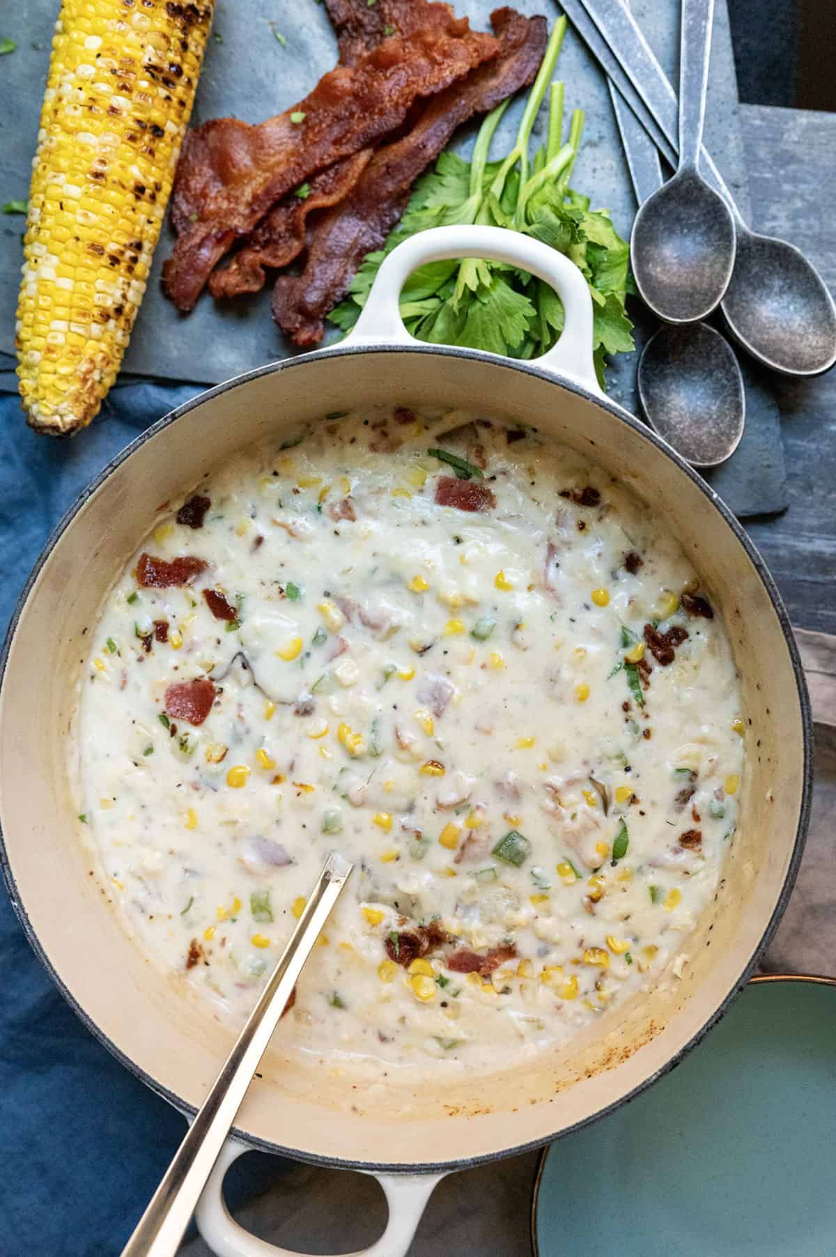 Pot of Bacon Corn Chowder.