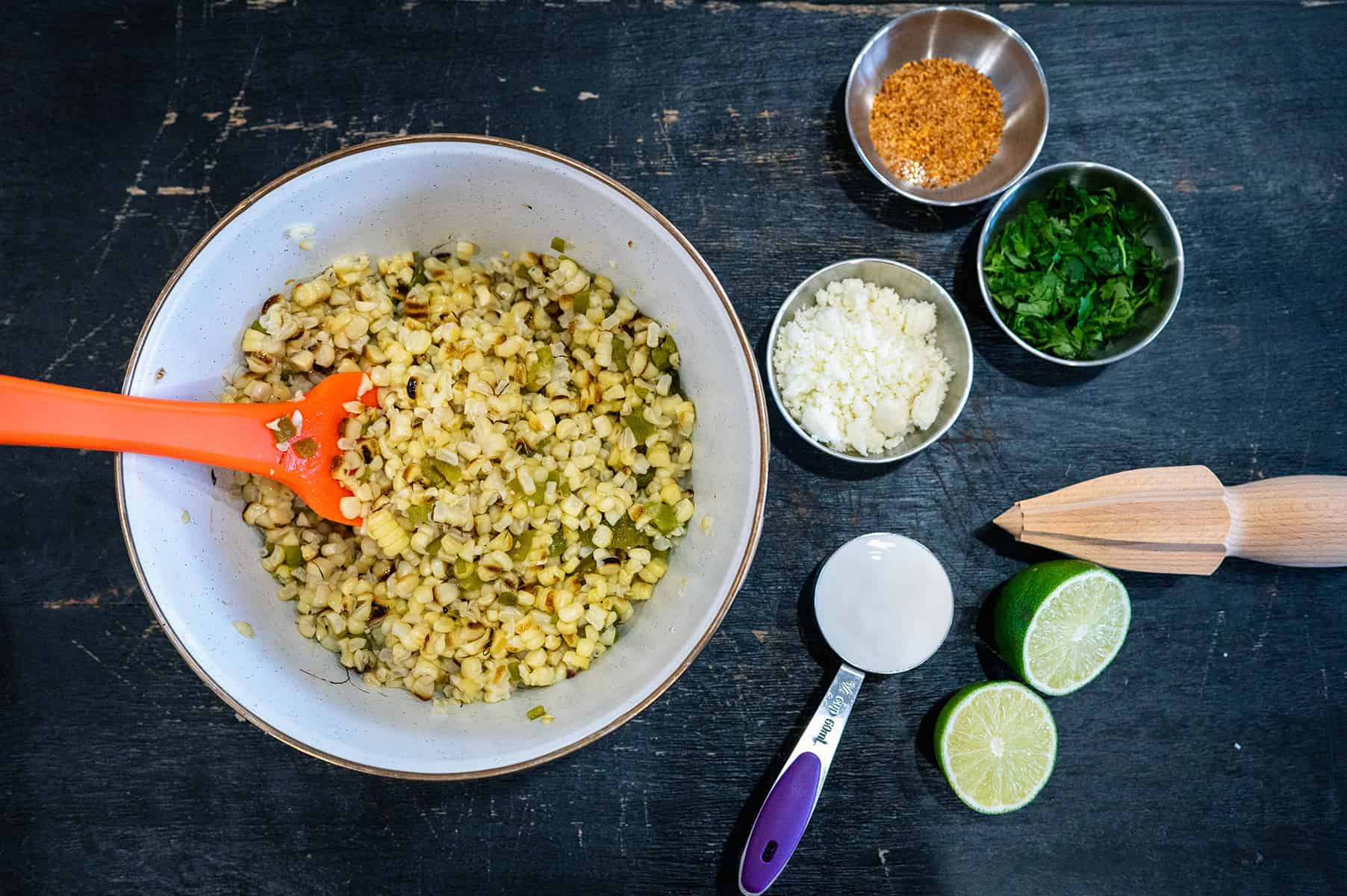 Mexican Corn Salad and ingredients.